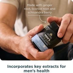 Ancient Nutrition Men Multivitamin taking routine pictured with a glass of water.