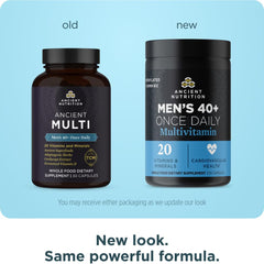 Ancient Nutrition Men 40+ bottle back with usage guidance.