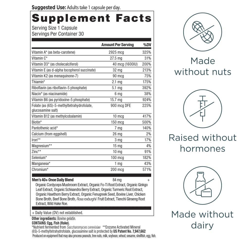 Ancient Nutrition Men 40+ capsules closeup for daily intake.