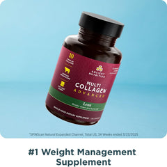 Serving scoop with Ancient Nutrition Multi Collagen Advanced Lean powder for versatile mixing.