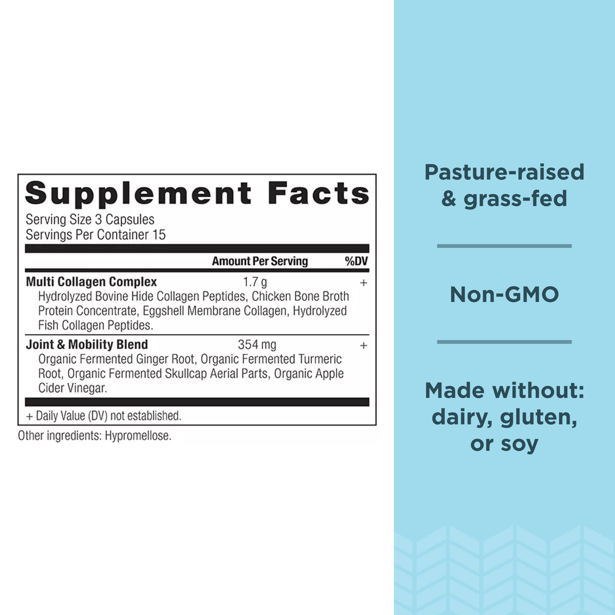 Ancient Nutrition Multi Collagen capsules closeup promotes easy daily dosing