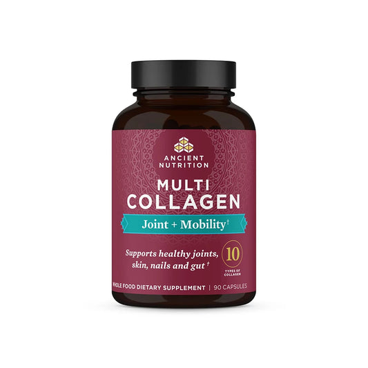 Ancient Nutrition Multi Collagen Joint Mobility bottle on a clean surface for joint support.