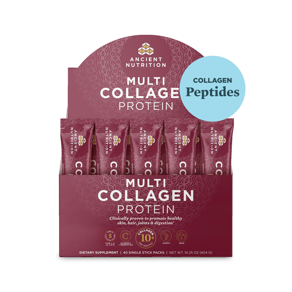 Ancient Nutrition multi collagen protein packets to go for travel and daily use