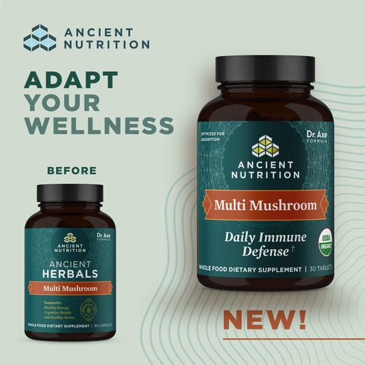 Ancient Nutrition daily tablet close-up highlighting convenient daily immune support.