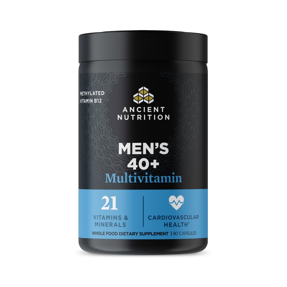Ancient Nutrition multivitamin for men 40+ bottle front supports daily wellness.