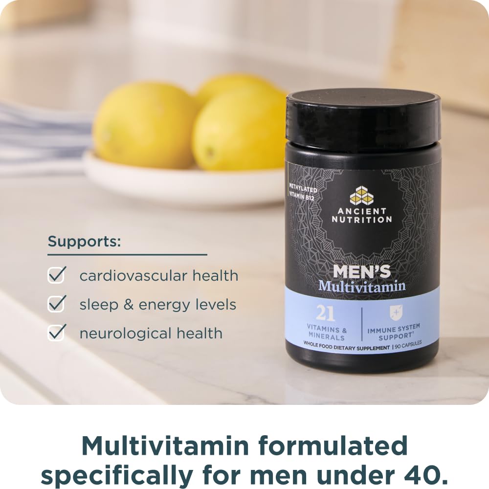 Ancient Nutrition Multivitamin for Men bottle with water for simple daily routine