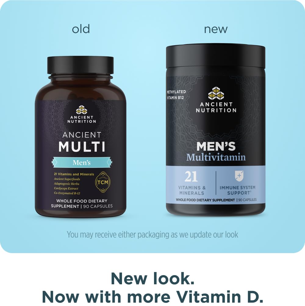 Ancient Nutrition Multivitamin for Men capsules out for easy daily energy support