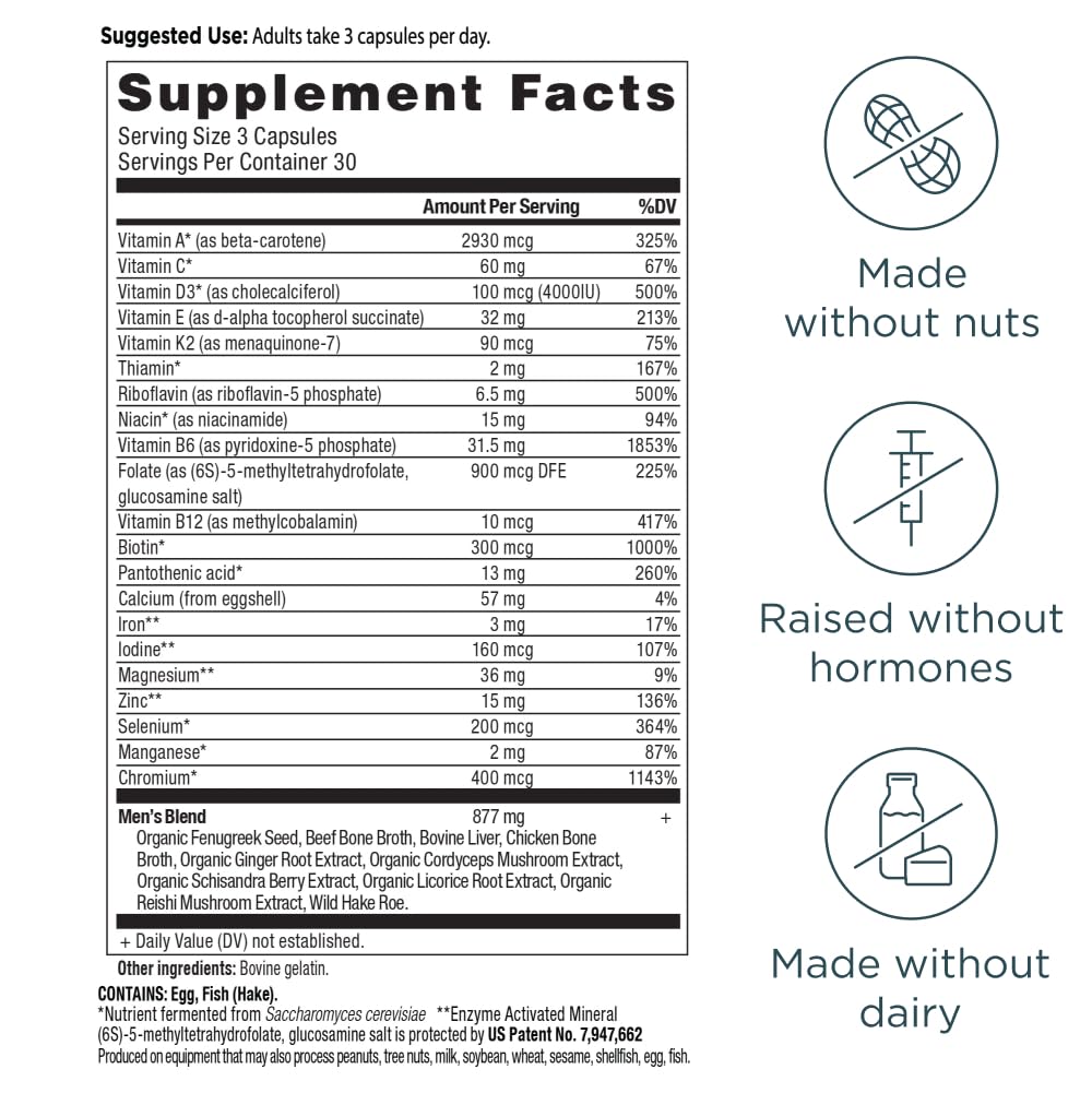 Ancient Nutrition Multivitamin for Men label closeup highlights comprehensive vitamins