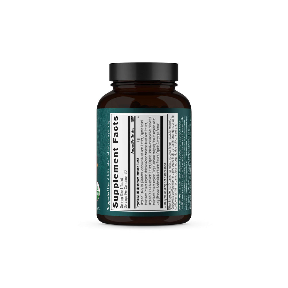 Ancient Nutrition mushroom varieties collage signals a balanced, immune-supportive blend.