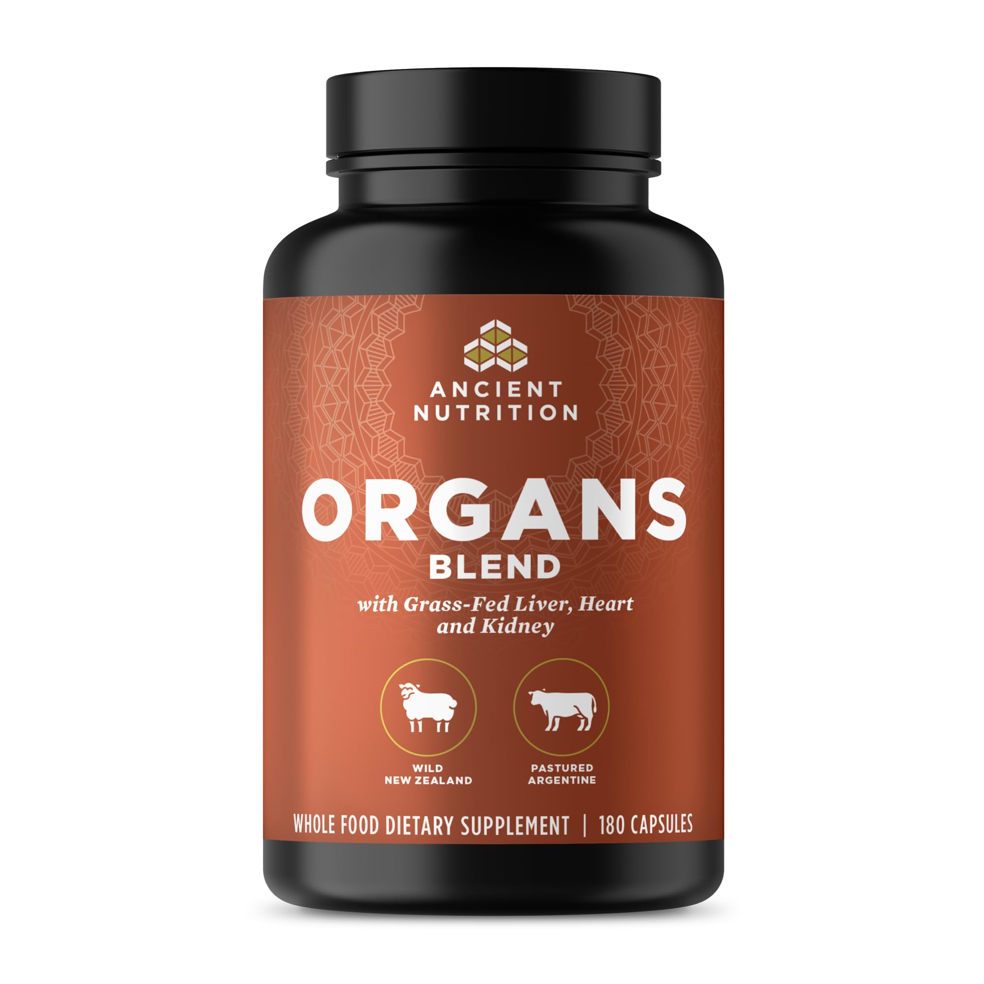 Ancient Nutrition Organ Supplements bottle front for daily organ support with whole-food nutrients