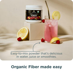 Ancient Nutrition Raspberry Lemonade fiber powder ingredients list emphasizing acacia and konjac roots