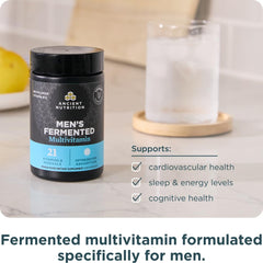 Ancient Nutrition Organic Men's Botanical Blend label emphasizing plant-based nutrients.