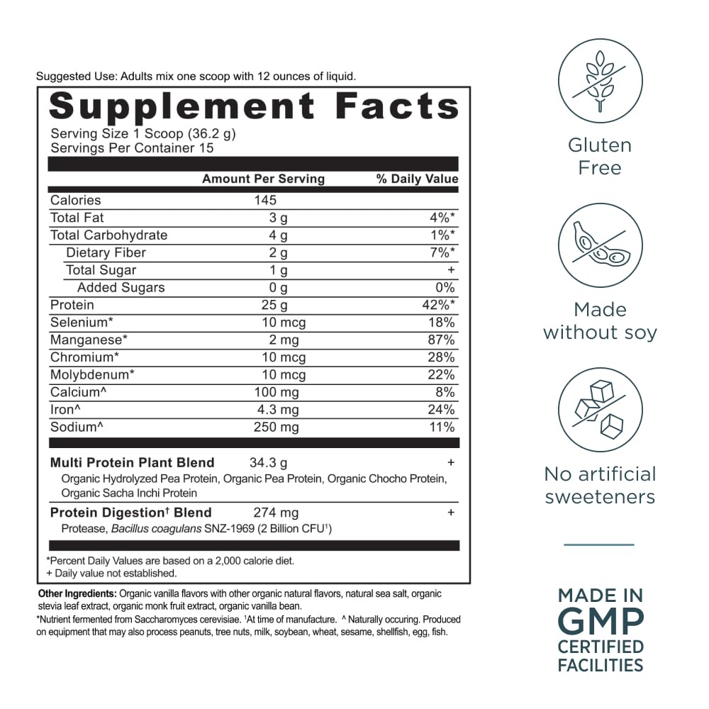 Ancient Nutrition Organic Multi Protein Vanilla digestive enzymes probiotics icon hints at gut support