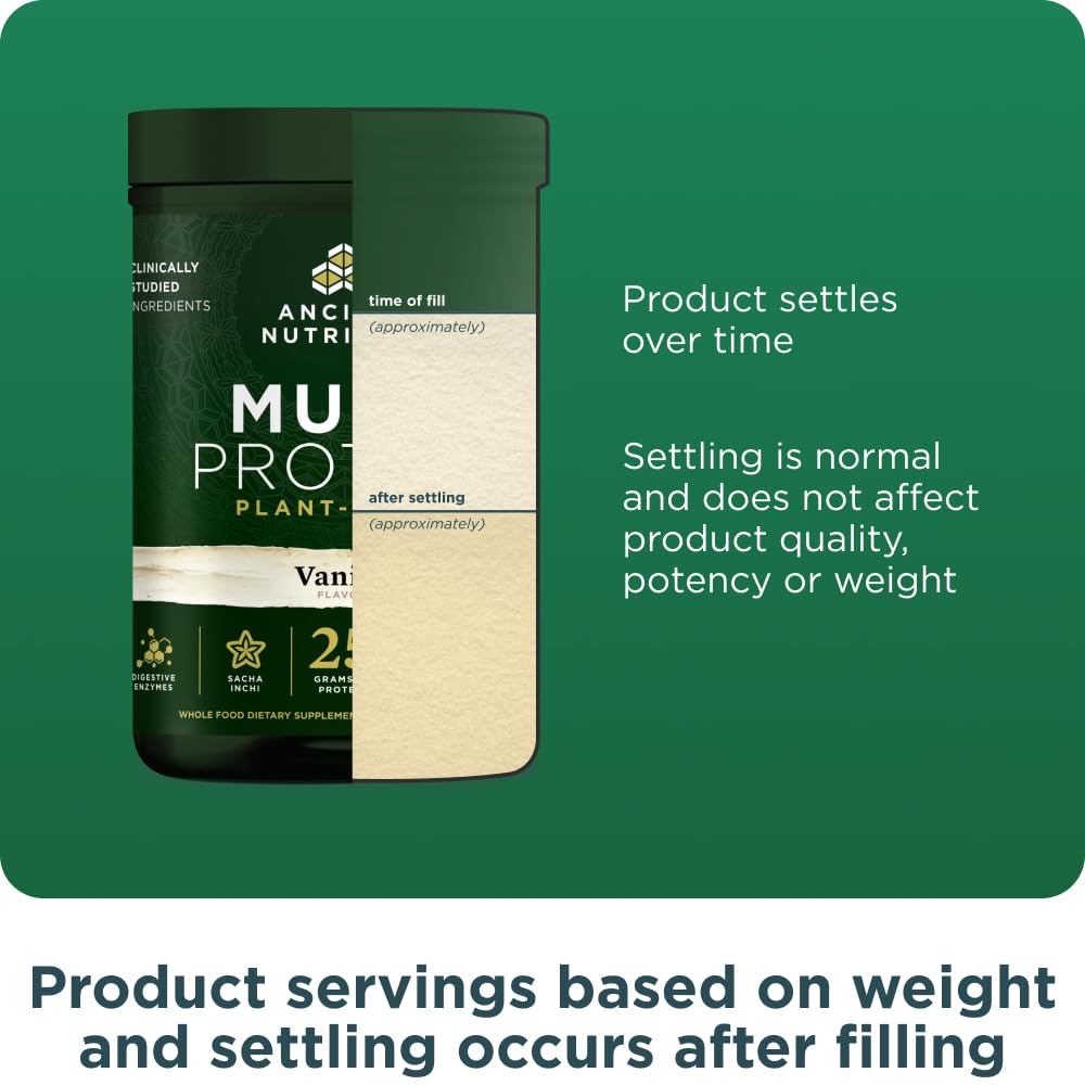 Ancient Nutrition Organic Multi Protein Vanilla vegan symbol indicates dairy-free formula