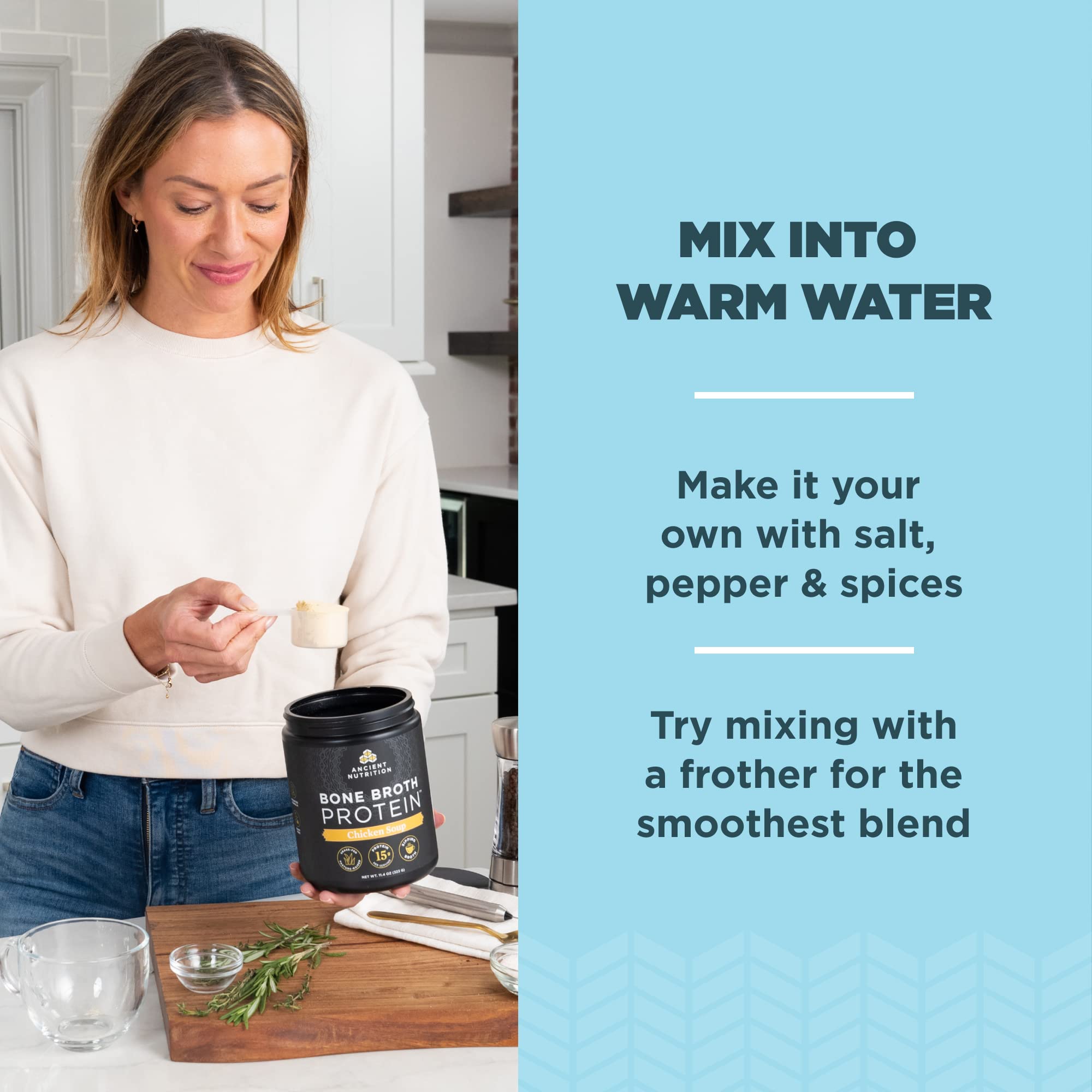 Paleo and keto friendly bone broth powder, dairy-free and gluten-free.