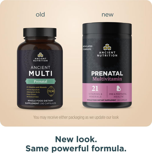 Ancient Nutrition prenatal capsules close-up for easy daily intake