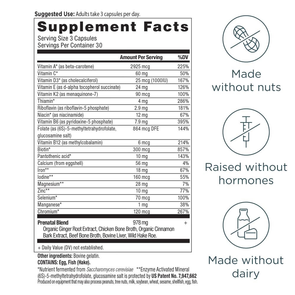 Ancient Nutrition prenatal vitamins label detail with ingredient highlights