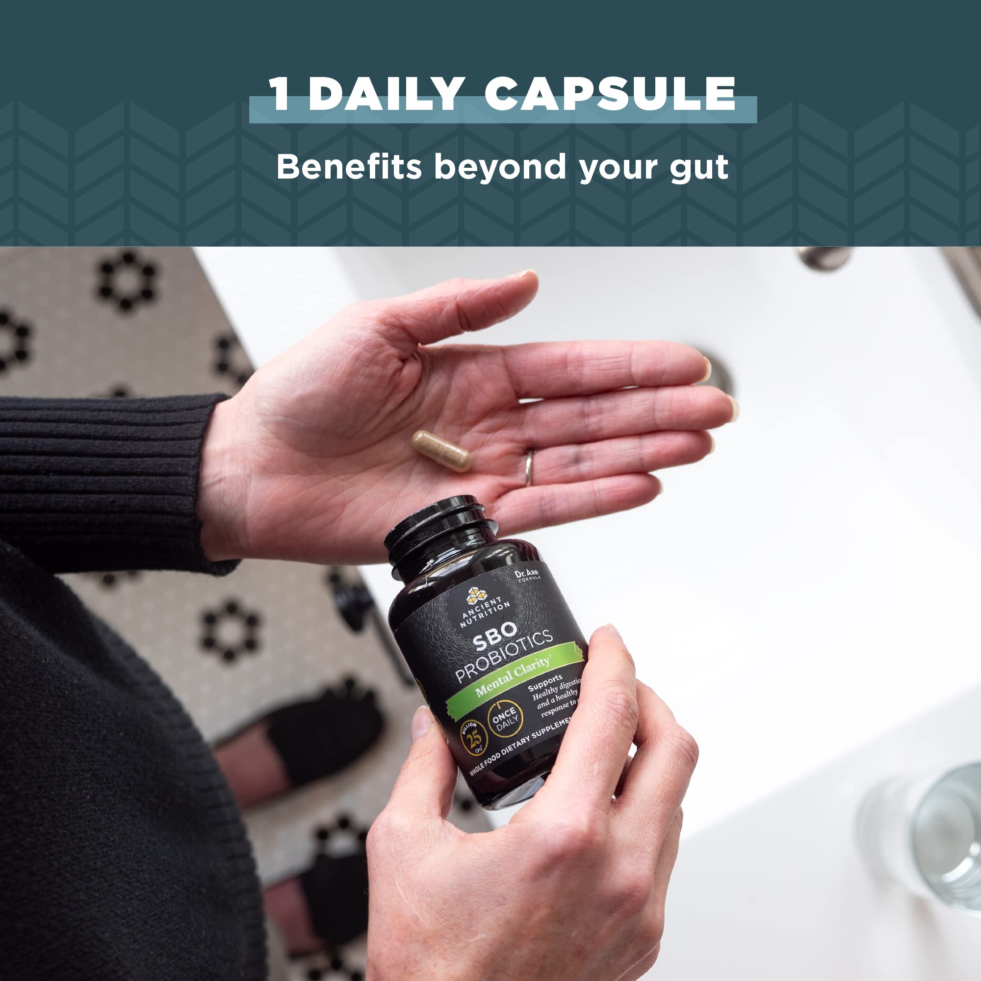 Ancient Nutrition Probiotics with ashwagandha hint at stress and sleep support.