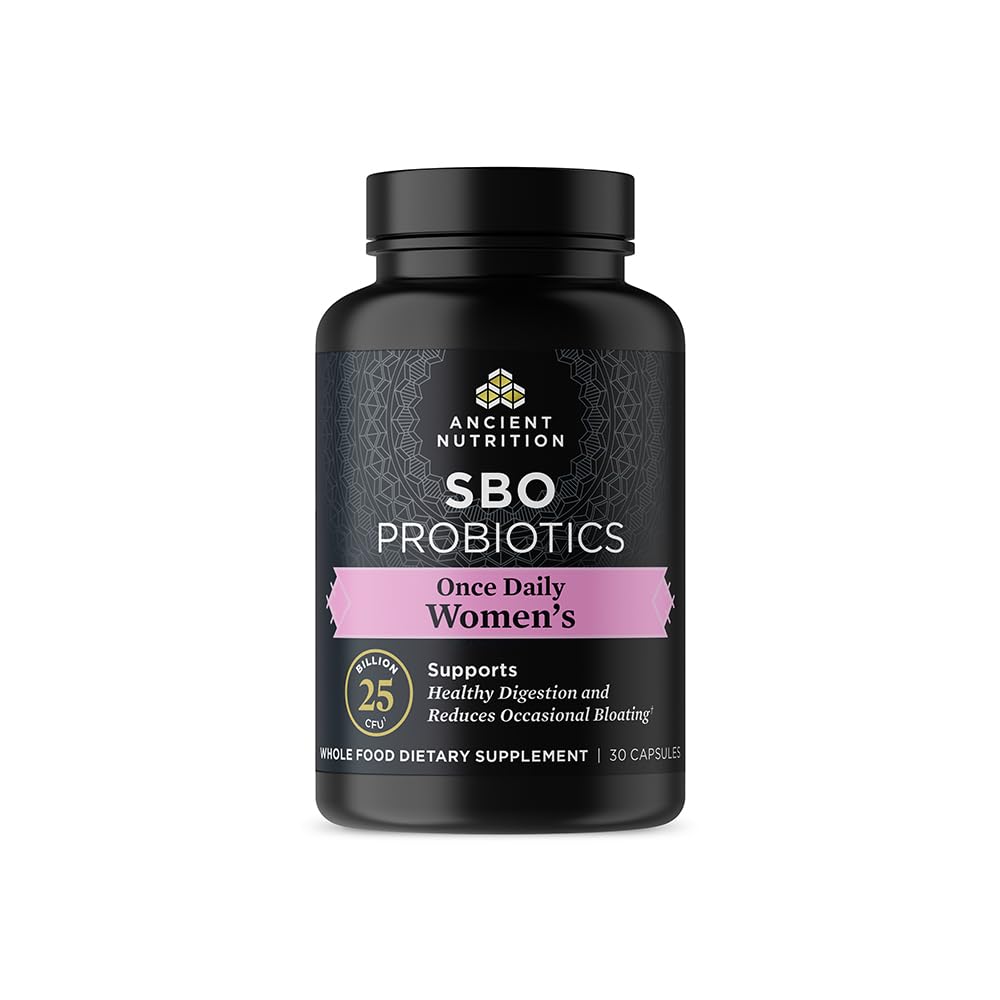 Ancient Nutrition Probiotics for Women bottle front promotes daily digestive support.