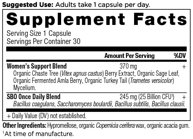 Ancient Nutrition Probiotics for Women capsules on counter promoting bloating relief.