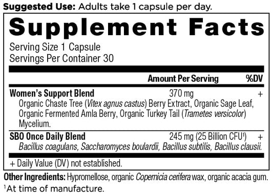 Ancient Nutrition Probiotics for Women capsules on counter promoting bloating relief.