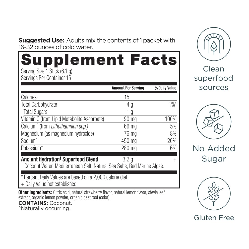 Ancient Nutrition Rapid Hydration powder dissolving in glass for fast hydration.