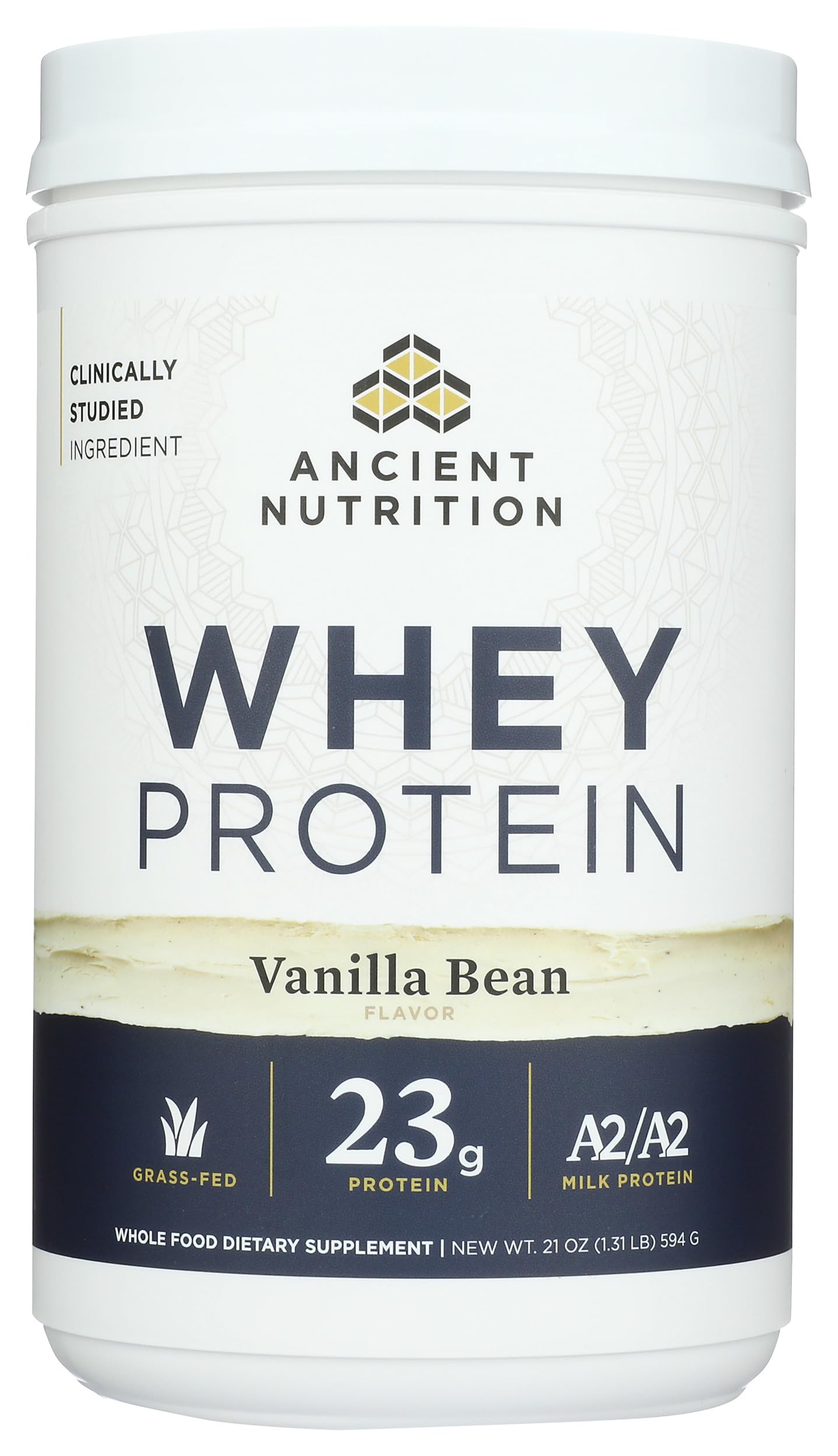 Ancient Nutrition regenerative milk protein bag suggests sustainable, high-quality protein source.