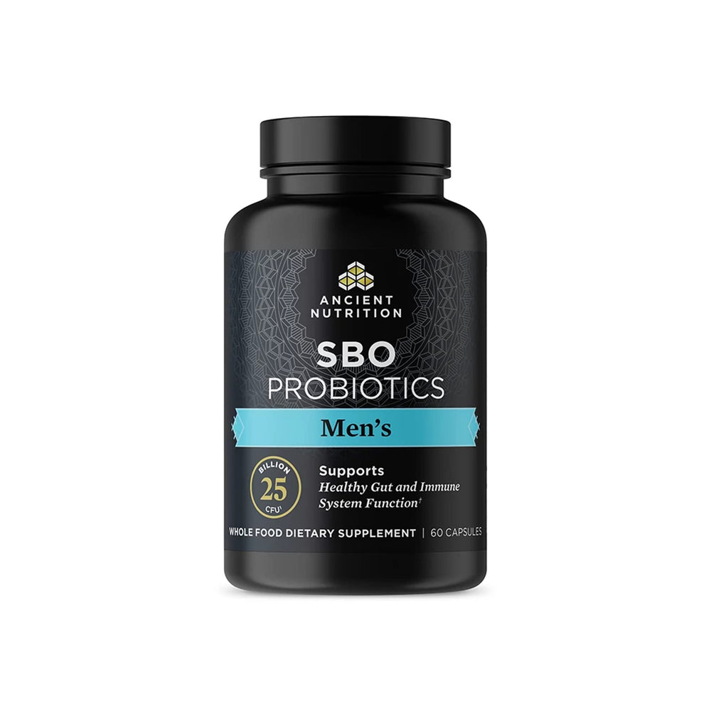Ancient Nutrition SBO Probiotics for Men bottle front for gut support