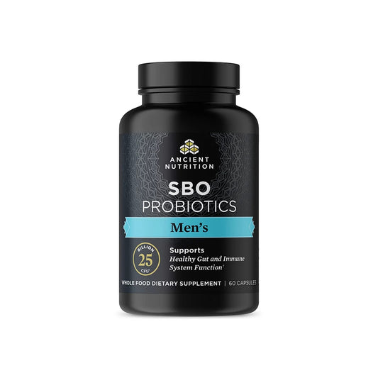 Ancient Nutrition SBO Probiotics for Men bottle front for gut support