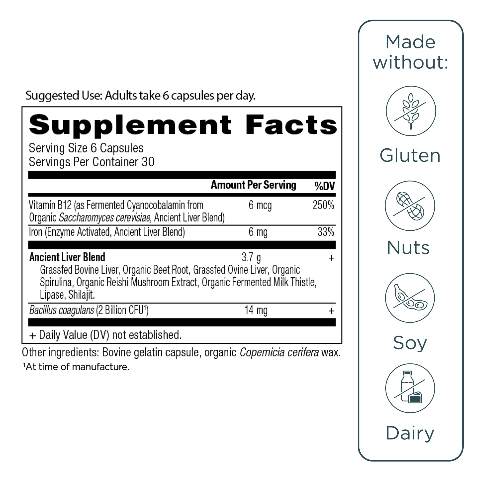 Ancient Nutrition six capsules daily recommended intake visual