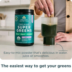 Ancient Nutrition SuperGreens Organic Berry Flavor label highlighting USDA Organic.