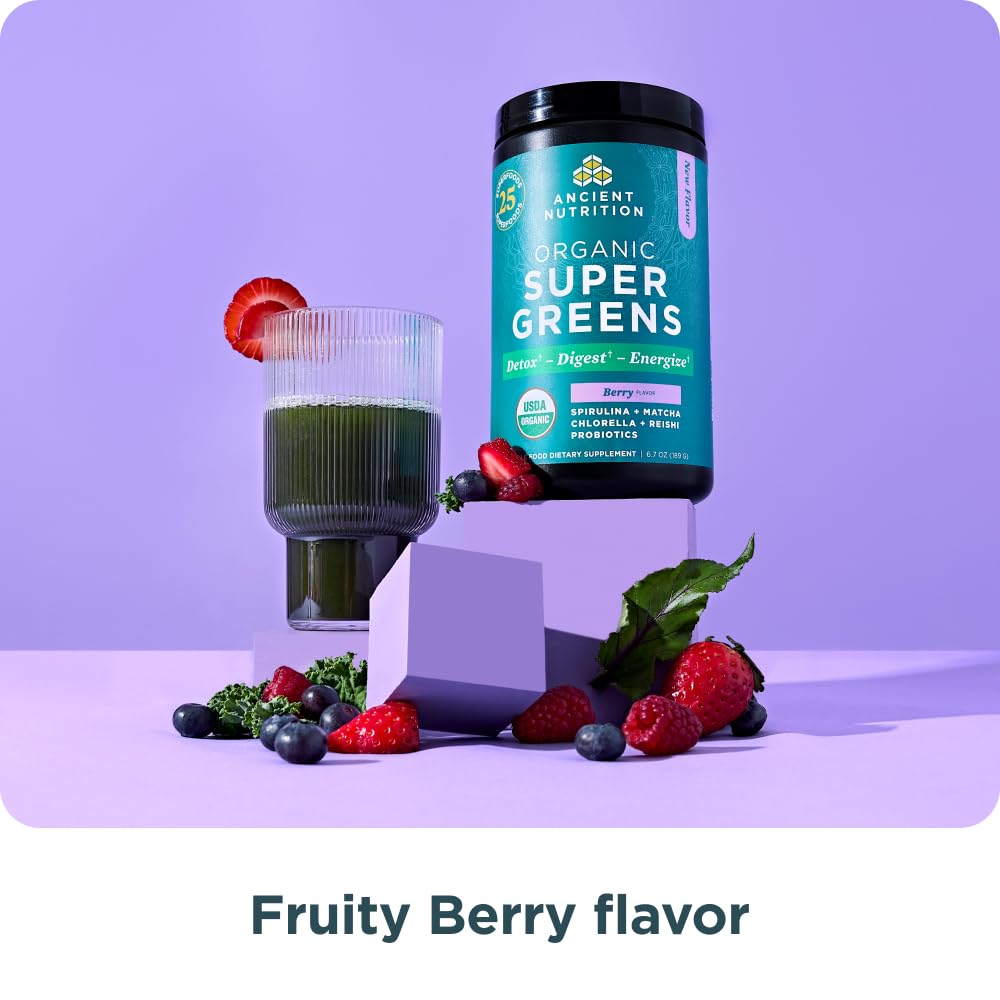 Close-up of Digestive Health Blend ingredients in Ancient Nutrition SuperGreens.