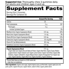 Ancient Nutrition Supergreens Gummies ingredients closeup highlighting organic superfoods