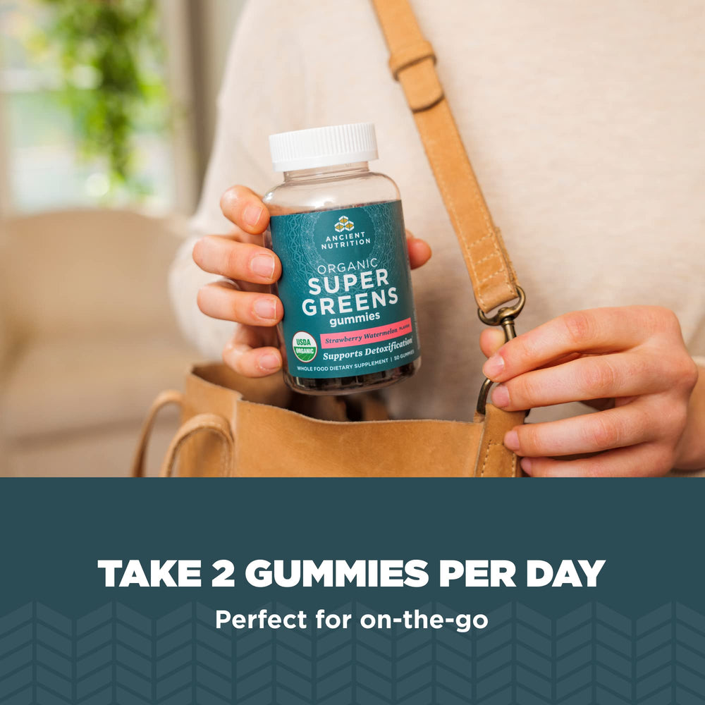 Ancient Nutrition Supergreens Gummies on-the-go pack for convenient daily supplementation