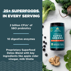 Ingredients: spirulina and alfalfa in Ancient Nutrition Supergreens for nutrient-dense detox.