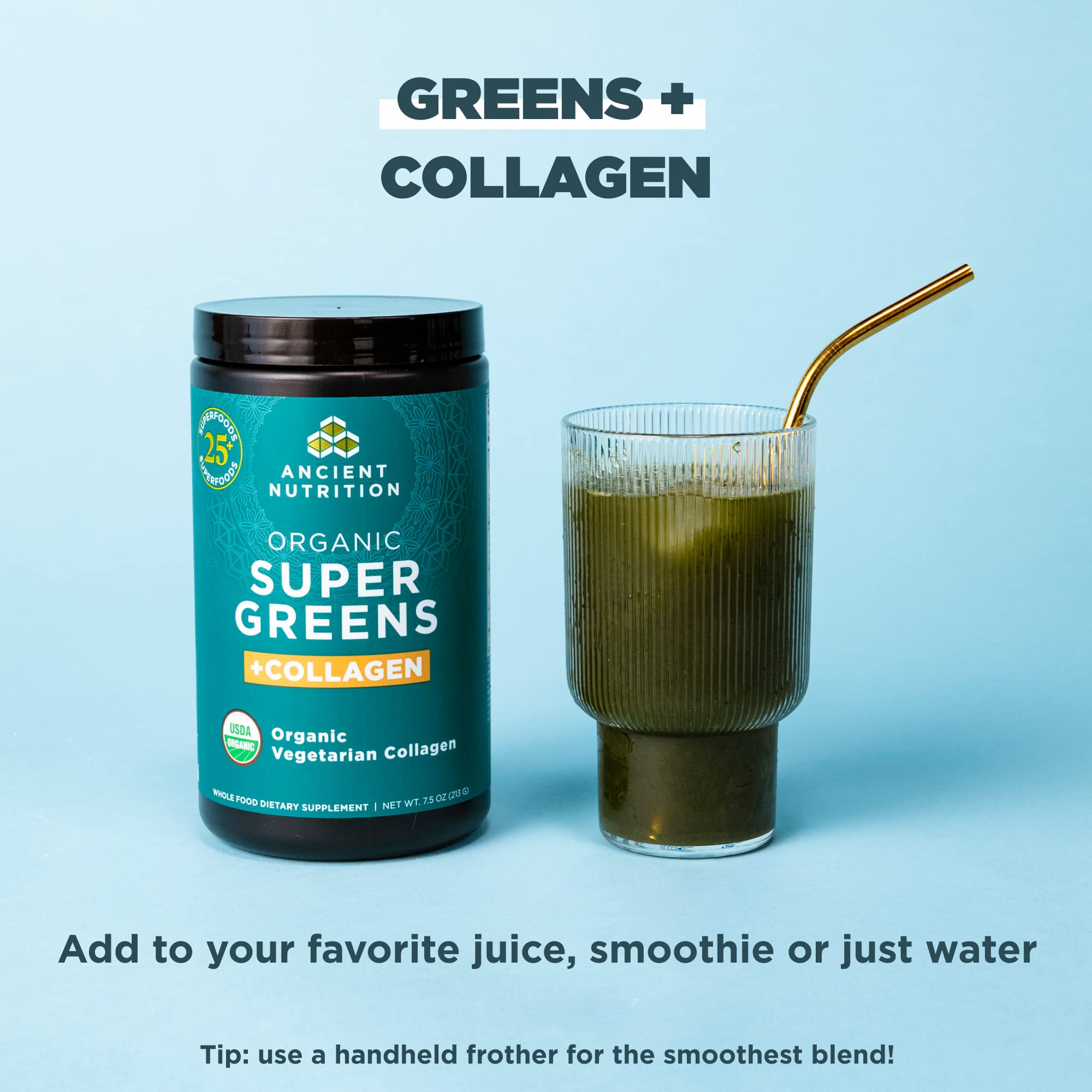 Ancient Nutrition Supergreens ingredients with probiotics for gut microflora support