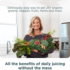Ancient Nutrition SuperGreens lab seal and USA-made tag signaling trust.