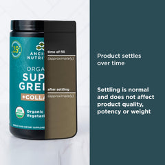 Ancient Nutrition Supergreens label highlights organic certification and U.S. manufacturing