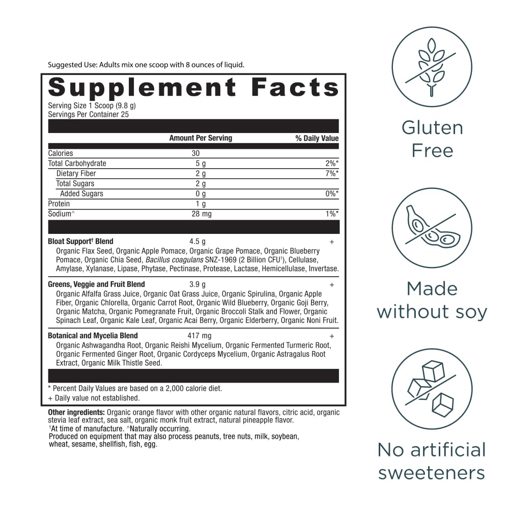 Ancient Nutrition SuperGreens scoop and mixer ready to blend