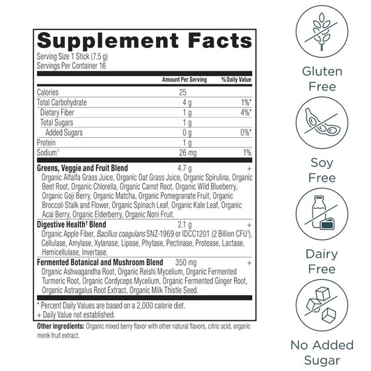 Ancient Nutrition SuperGreens box of sticks for on-the-go greens