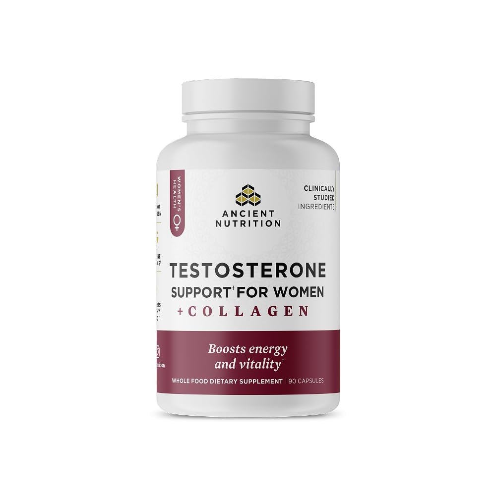 Ancient Nutrition Testosterone Support capsules hero promoting balanced energy and vitality.