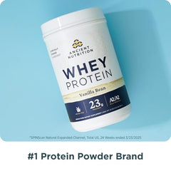Ancient Nutrition whey protein being poured into a glass for a post-workout shake.