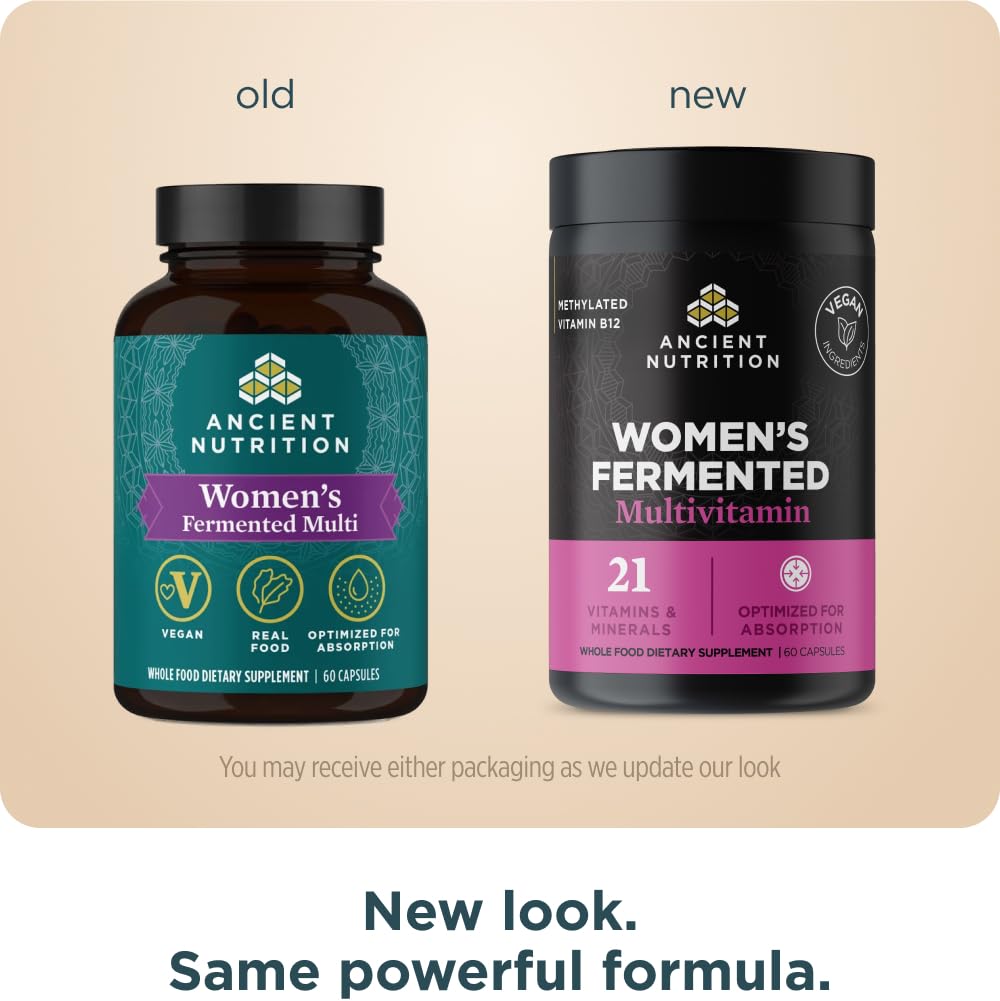 Close-up of Ancient Nutrition multivitamin capsules highlighting fermented ingredients