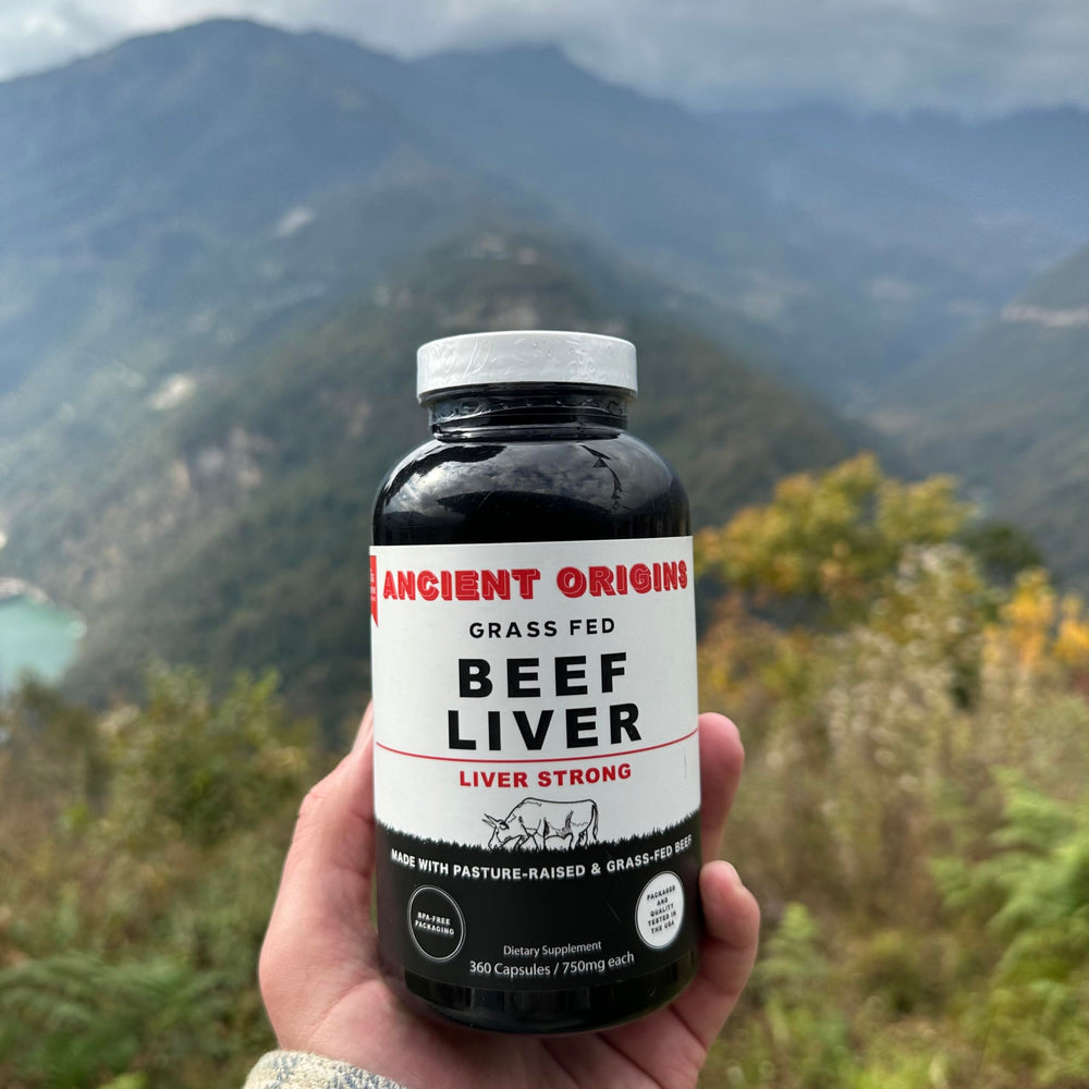 Ancient Origins bottle and capsules suggest immune support and daily wellness.