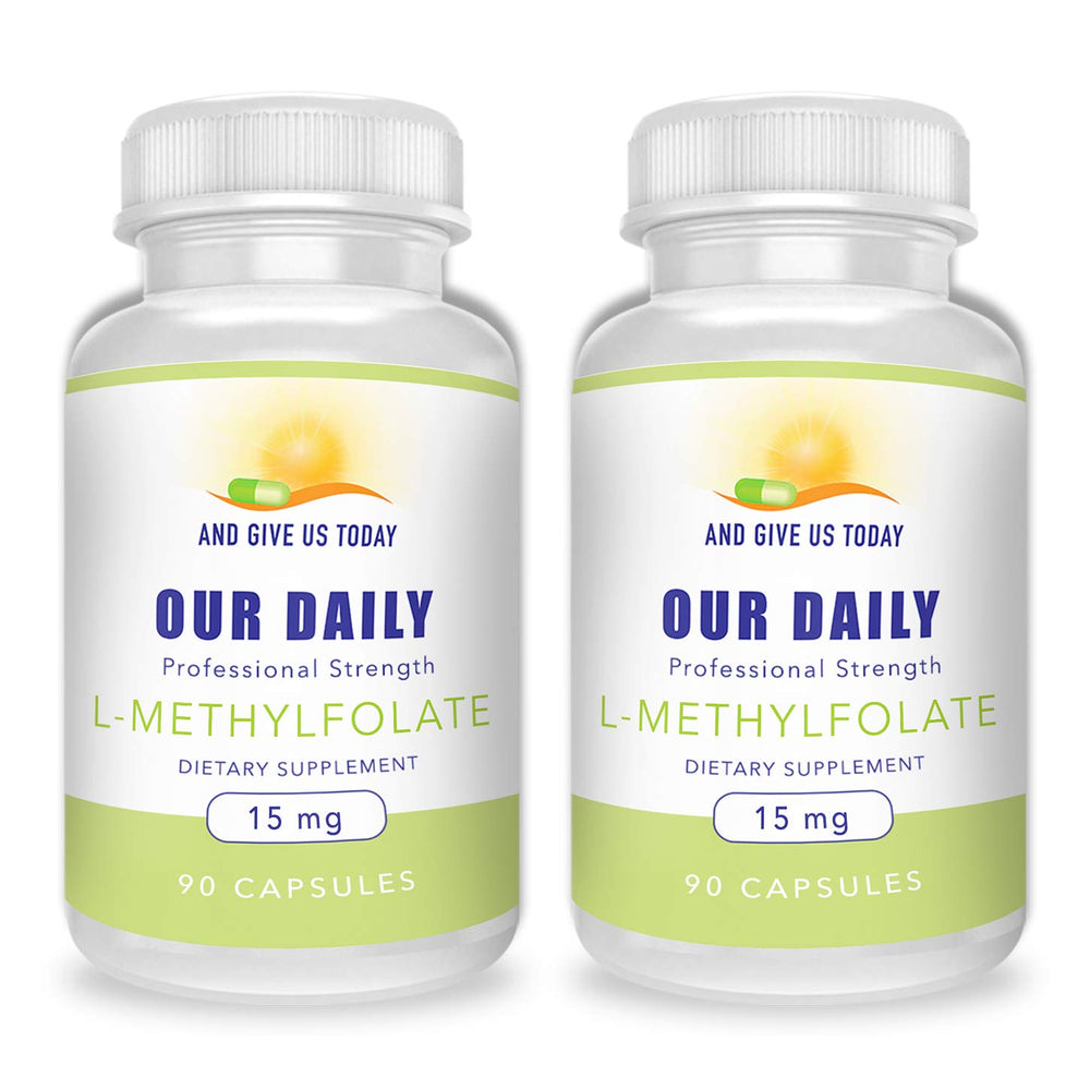 AND GIVE US TODAY OUR DAILY L-Methylfolate 15mg bottle with compact, easy daily dosing