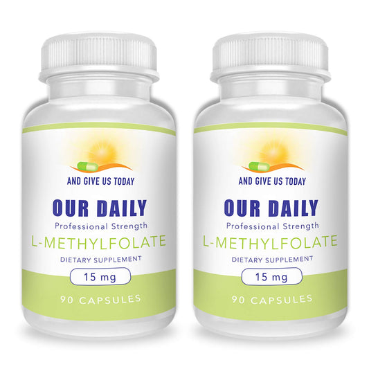 AND GIVE US TODAY OUR DAILY L-Methylfolate 15mg bottle with compact, easy daily dosing