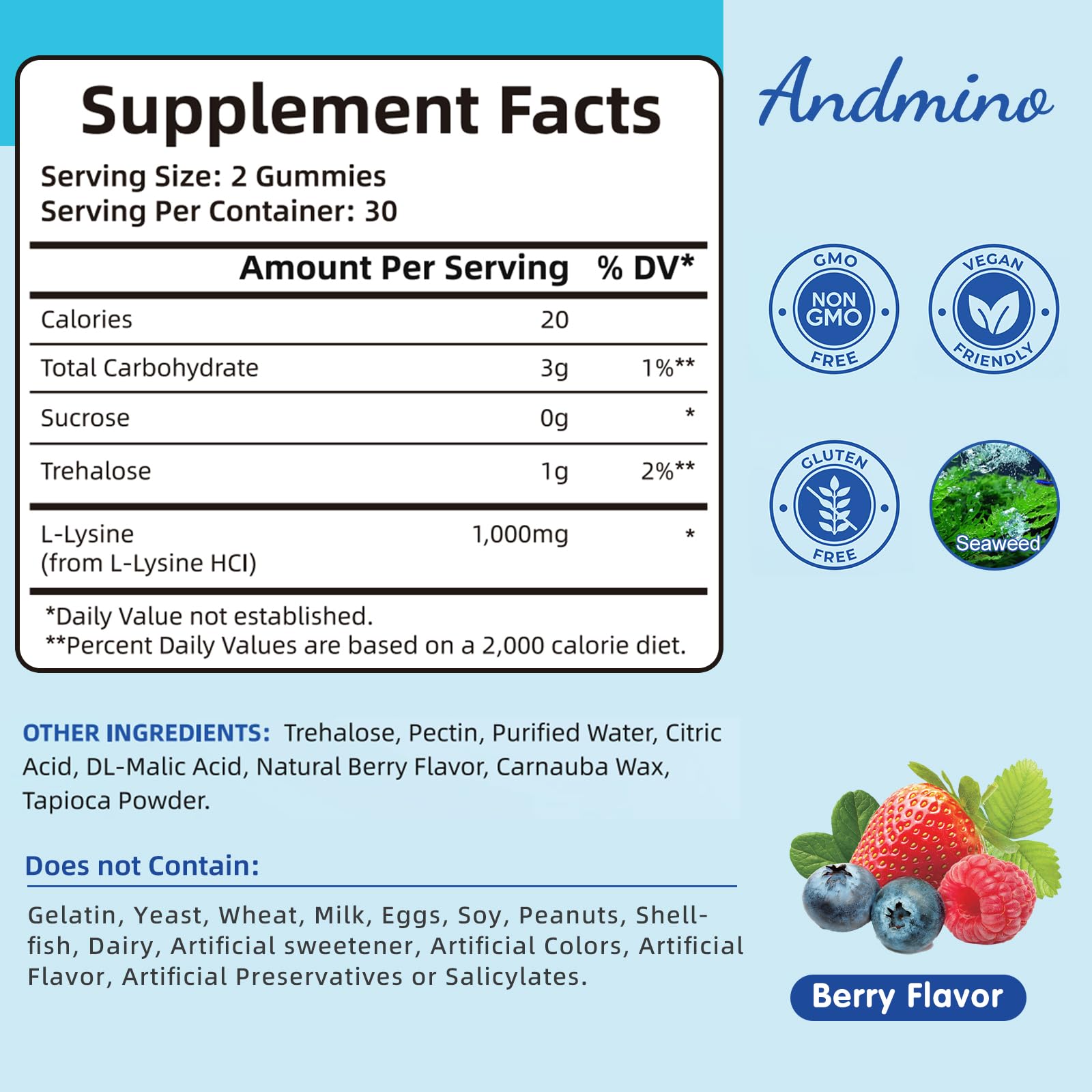 Andmino L-Lysine Gummies close-up texture for a pleasant chew today.