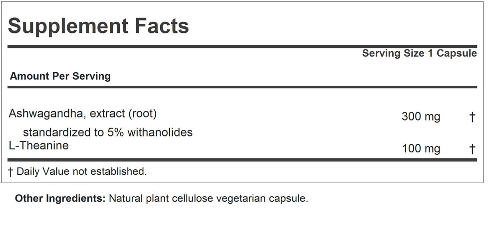 Closeup of Andrew Lessman Ashwagandha + Theanine capsules for gentle relaxation.