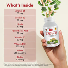 ANDREW LESSMAN B-Complex capsules pouring into hand for easy daily intake.