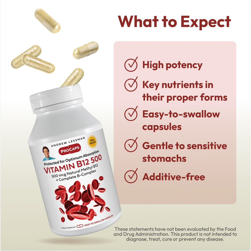 ANDREW LESSMAN B12 is dairy-free and gluten-free for sensitive diets.